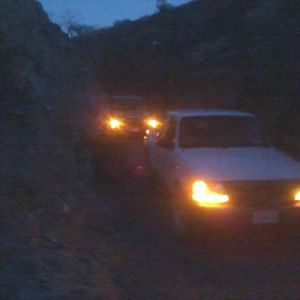 Getting dark and very narrow. I am in the back. I figured if the Ranger can do it than the Lil' Mule (Jeep) could no problem